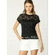thumbnail image 3 of Top de encaje floral Allegra K transparente para mujer Negro S, 3 of 6