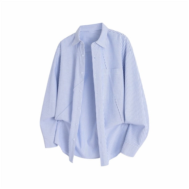 Blusa y camisa de manga larga con cuello vuelto para hombre, color liso, con botones y cuello vuelto, cárdigan de manga larga, blusa de poliéster para hombre