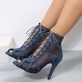 thumbnail image 6 of SACFOF Women's Mesh Sandals Peep Toe High Top Sandals Lace Up Summer Boots Buckle Strap Party Sexy Pump Shoes, 6 of 6