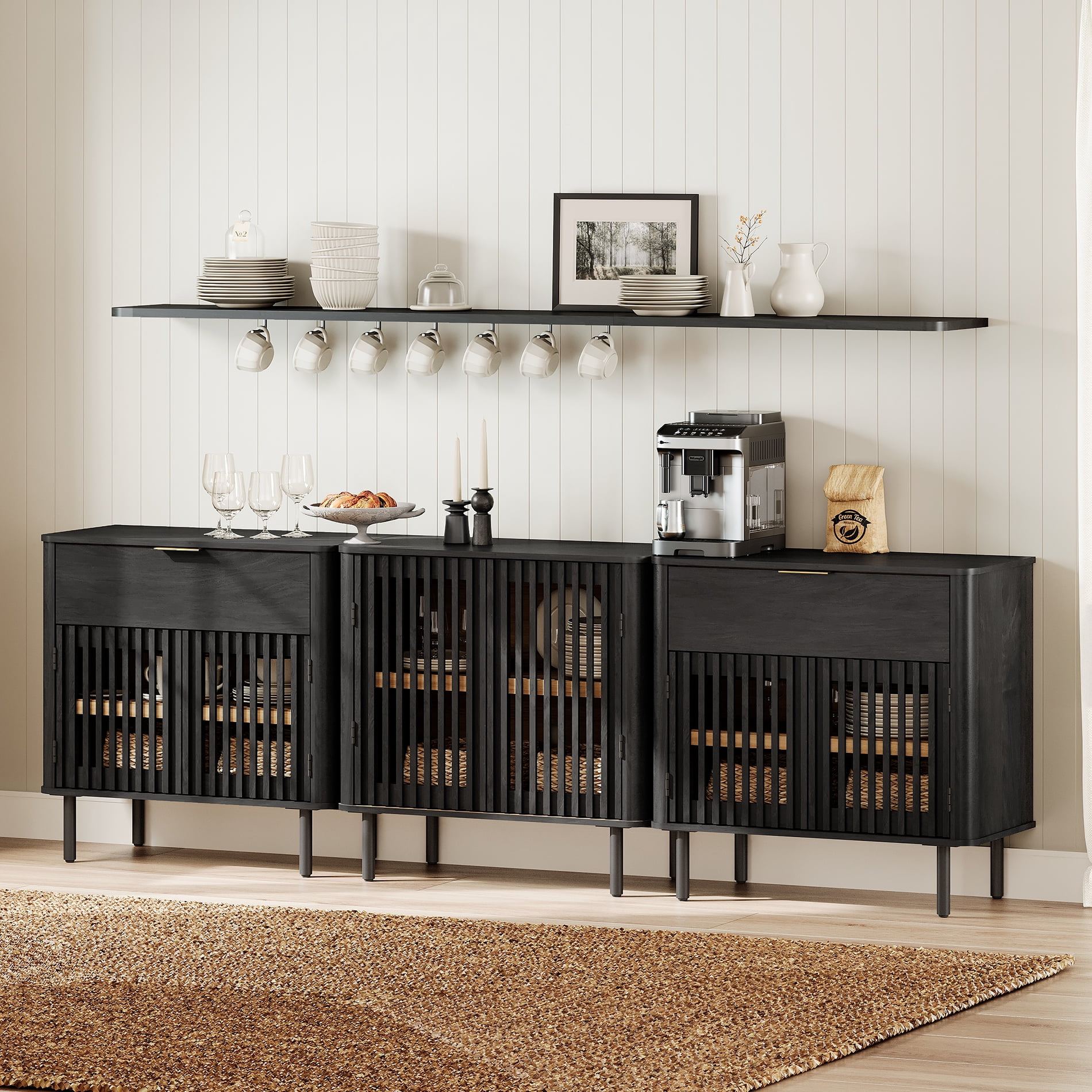 94.5" TV Stand Media Console with Cabinets Adjustable Shelves,Black