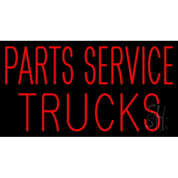 Red Parts Service Trucks LED Neon Sign 20 x 37 - inches, Clear Edge Cut Acrylic Backing, with Dimmer - Bright and Premium built indoor LED Neon Sign for automotive store, and mall.