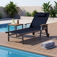 thumbnail image 6 of Harbweb Outdoor Chaise Lounge Chair , 5-Position Adjustable Sun Tanning Chair with Pillow, Aluminum Patio Lounge Chair with Wheels & Armrests for Garden, Beach, Patio, Pool, Blue, 6 of 9
