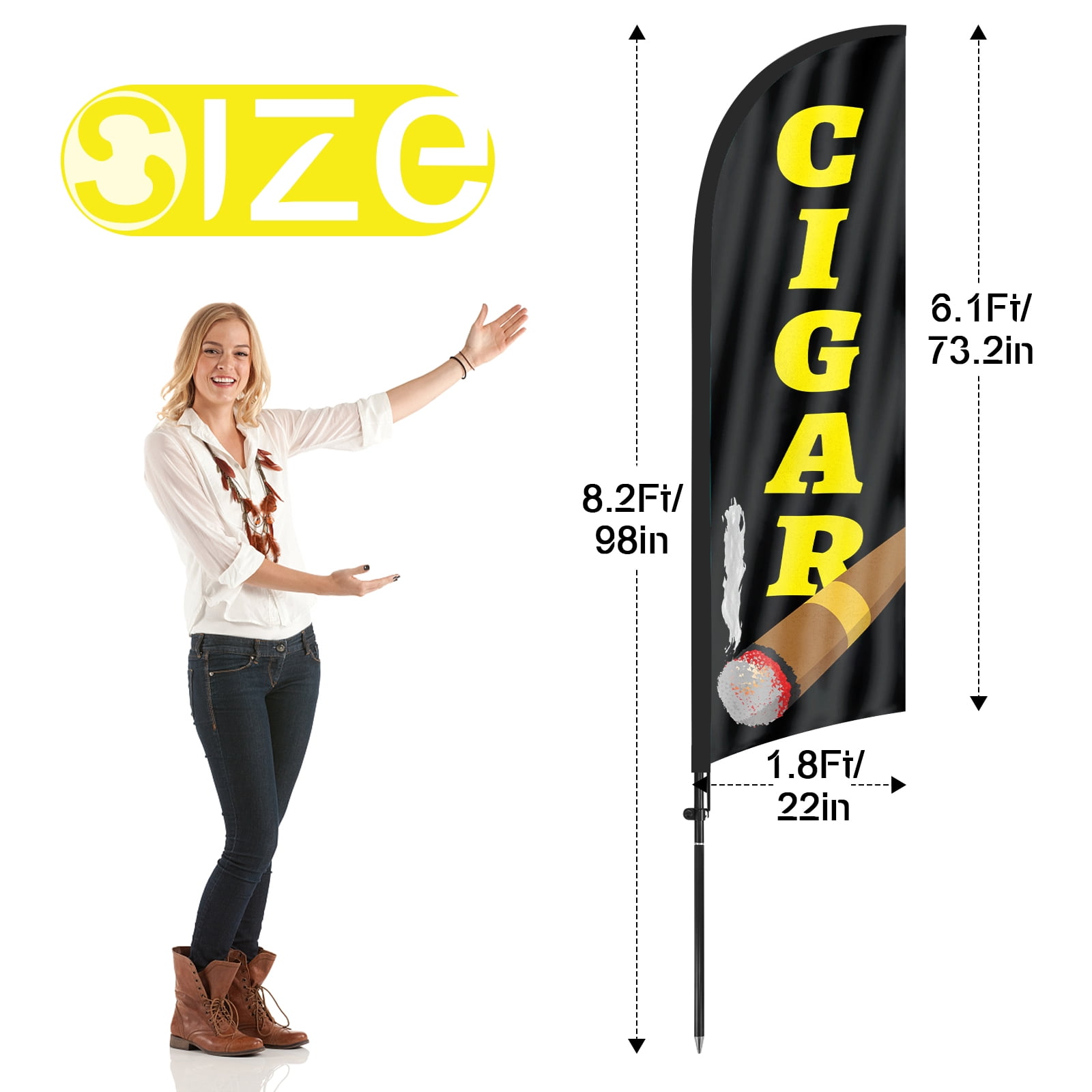 QSUM CIGAR Sign Feather Flag with Pole Kit,8.2FT CIGAR Decoration Display, CIGAR Business Sign,CIGAR Swooper Flag