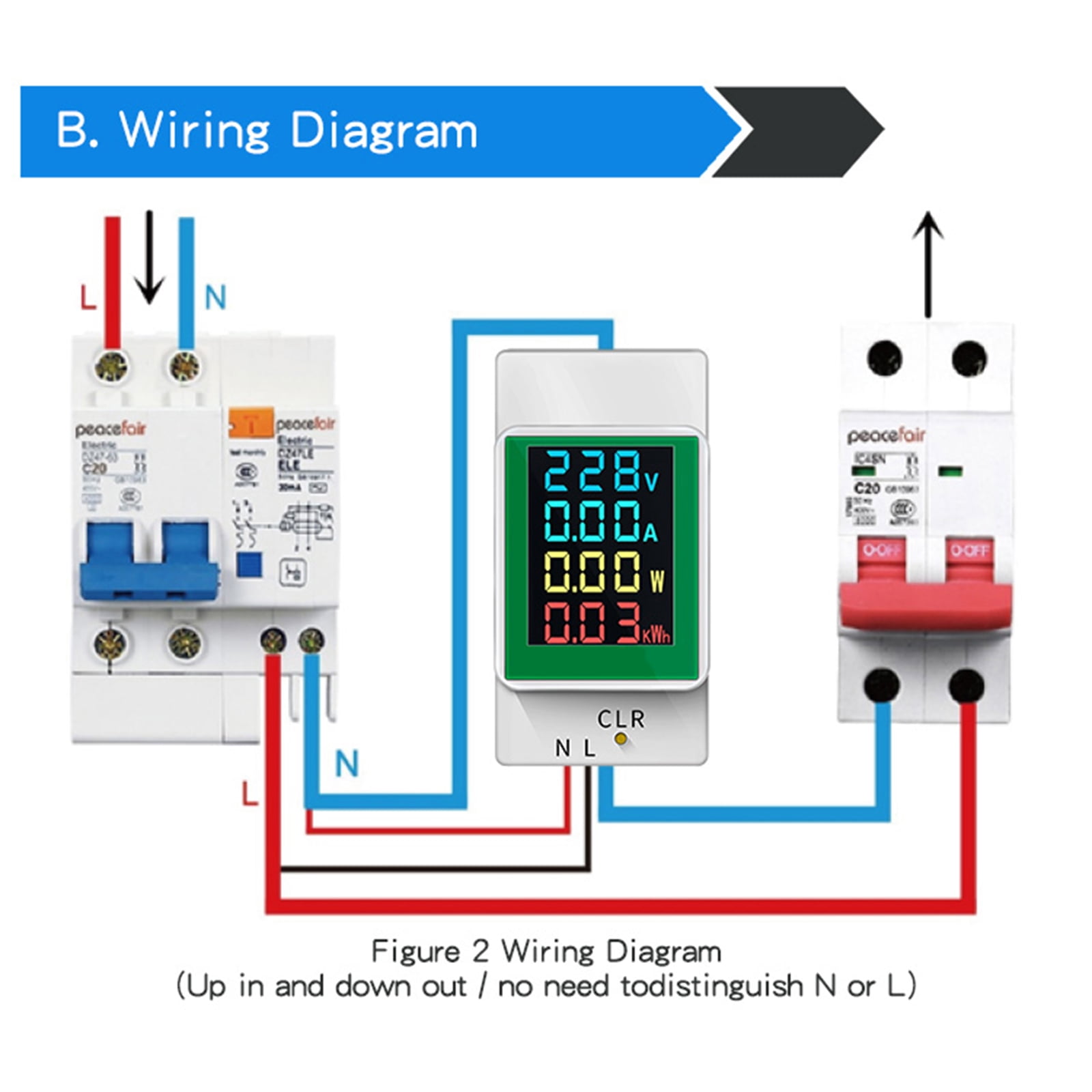 BELOWSYALER Household Watt‑Hour Meter, Single Phase Energy Meter LCD Display Electric Meter Multimeter Ammeter Voltmeter