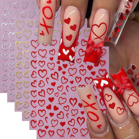 Pegatinas para decoración de uñas GJJBQTT con forma de corazón, 6 hojas
