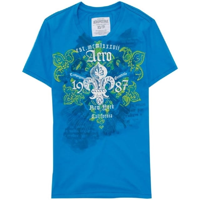 Aeropostale Mens Aero 1987 bordado gráfico playera, azul, grande