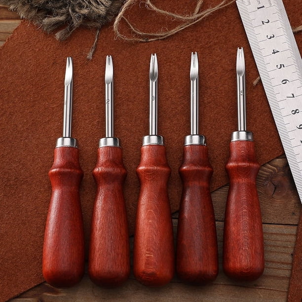 Juego de 5 cuchillos de cuero, que incluyen biseladores de borde de cuero, cuchillo para cortar cuero, cuchillo para cortar cuero, herramienta pulidora de cuero con borde de sándalo para man