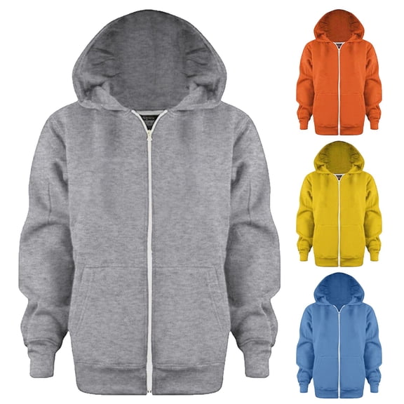 RTKFRFLM Kids Basic Zip-up Hoodie Solid Color Long Sleeve Hooded Sweatshirt Yellow 11-12 Years