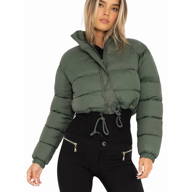 Veste Matelassée Courte pour Femmes, Manteau d'Extérieur, Vert Armée, P