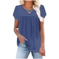 thumbnail image 2 of Jalioing Women's Shirts Pleated Flowy Cross V Neck Tunic Blouses Trendy Loose Short Sleeve Tops Summer Outfits, 2 of 7