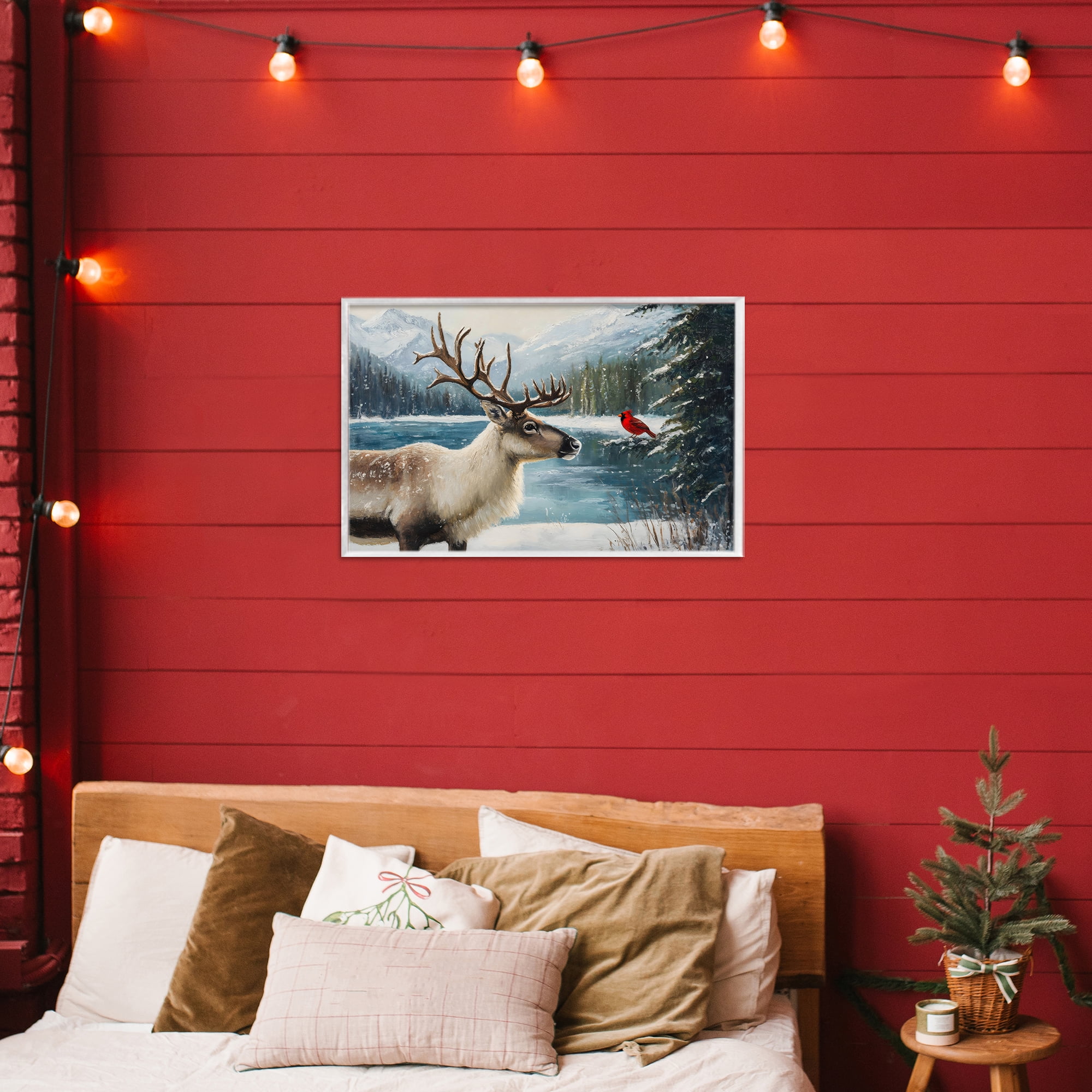 Christmas Conversation In Wild White Framed Giclee Art, design by Petal Prints Design