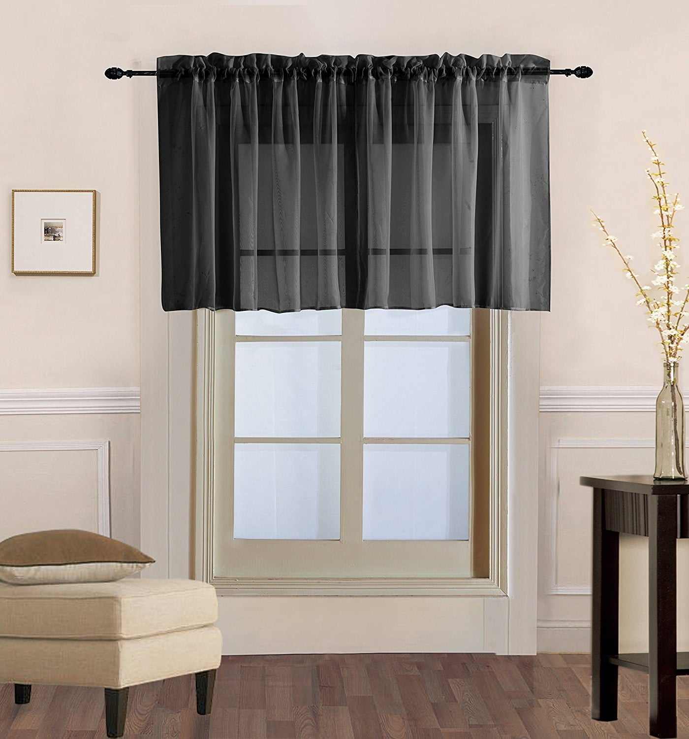 Decotex 1 Piece Elegant Solid Sheer Window Curtain Panels Treatment Drapes (55" X 36", Black)