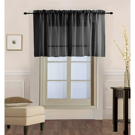Decotex 1 Piece Sheer Voile Rod Pocket Multi Use Straight Window Curtain Valance Topper (55" X 36", Black)