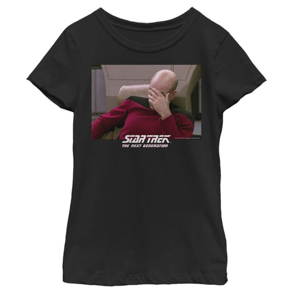 Girl's Star Trek: The Next Generation Captain Picard Palm to Face Meme  Graphic Tee Black Large