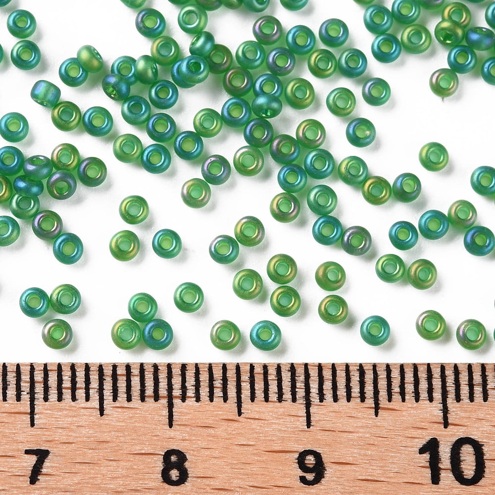 12/0 Grade A Round Glass Seed Beads Transparent Frosted Style AB Color Plated Green 2x1.5mm Hole: 0.8mm about 30000pcs/bag