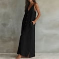 thumbnail image 3 of Lmueinov Women's Cotton Linen Spaghetti Strap Maxi Dress V Neck Button Down Loose Long Dress with Side Pockets Casual Flowy Dress for Summer Beach Vacation, S-XXL, 3 of 3