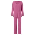 thumbnail image 4 of Fiaer,Womens Loose Fit Knit Lounge Wear Sets,Women's 2 Piece Sets for V Neck Long Sleeve T Shirt and Elastic Waisted Palazzo Pants,Plus Size Casual Trendy Lightweight Outfits Set Hot Pink M, 4 of 6