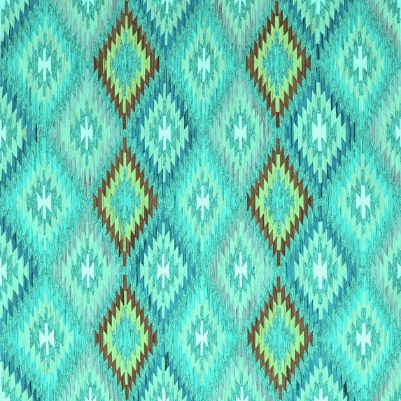 Ahgly Company Machine Washable Indoor Square Southwestern Turquoise Blue Country Area Rugs, 3' Square