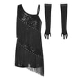 thumbnail image 4 of TiaoBug Girls Sequins Latin Dance Dress Tassel Leotard Fringed Bodysuit with Gloves Ballroom Dancing Outfit Black 6, 4 of 6