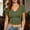 Army Green, variant on Women's Side Ruched Fitted Crop Tee Deep V Neck Short Sleeve Soft Stretchy Casual Slim T Shirt Yellow 2XL