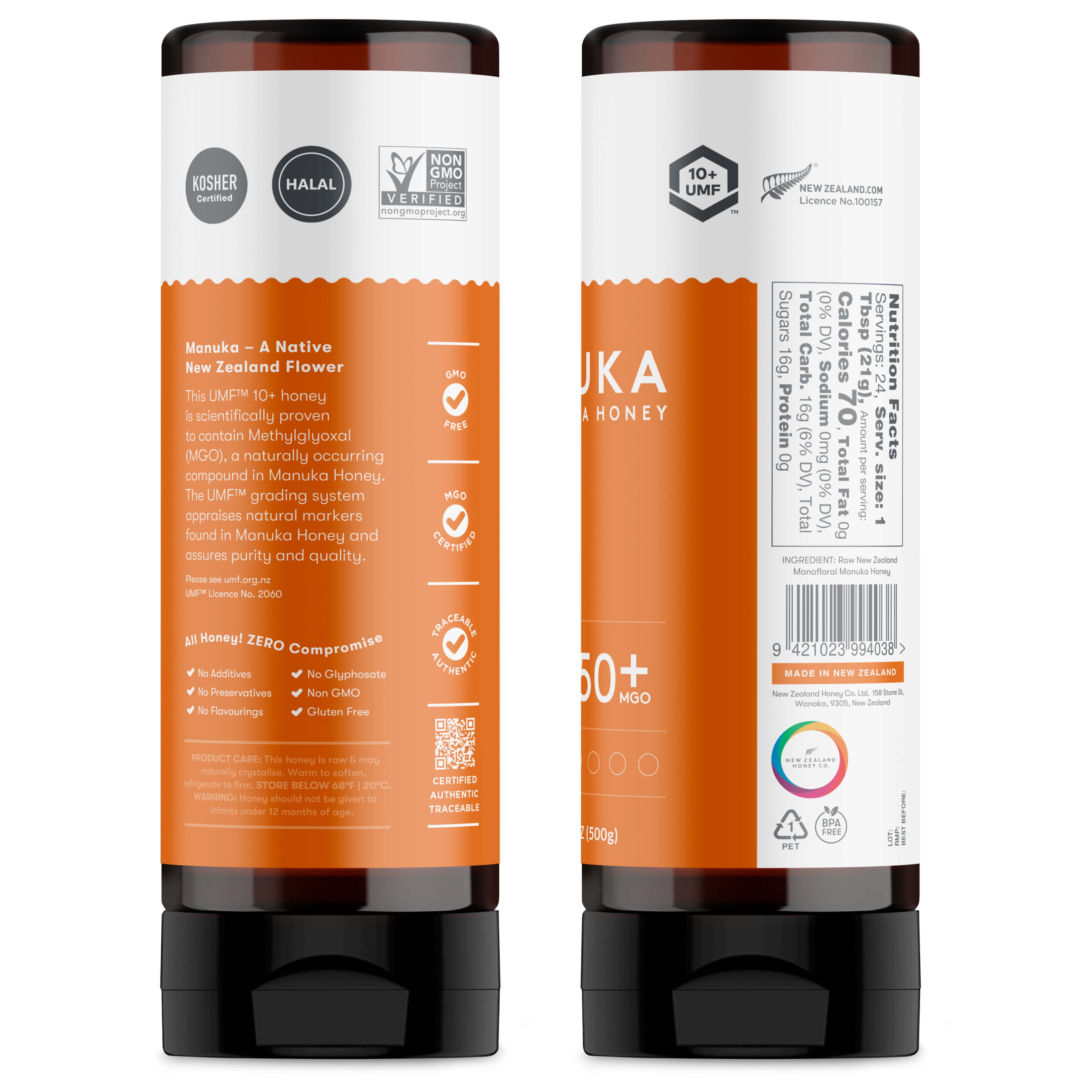 New Zealand Honey Co. Manuka Honey UMF 10+ | MGO 250+ Squeezy Bottle 17.6 oz / 1.1 lb (500g)