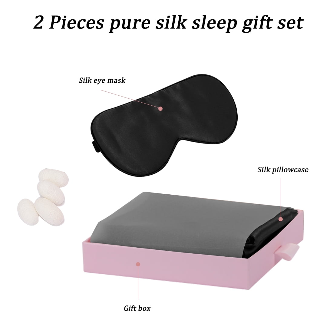Unique Bargains 19 Momme Silk Pillowcase Eye Cover Set, Standard, Black