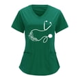 thumbnail image 1 of Tops Para Mujer Uniforme de Trabajo Tops Cuello en V Monos de Color Sólido Impresión de Posicionamiento Parcial Manga Corta Odeerbi  ODB178696, 1 of 6