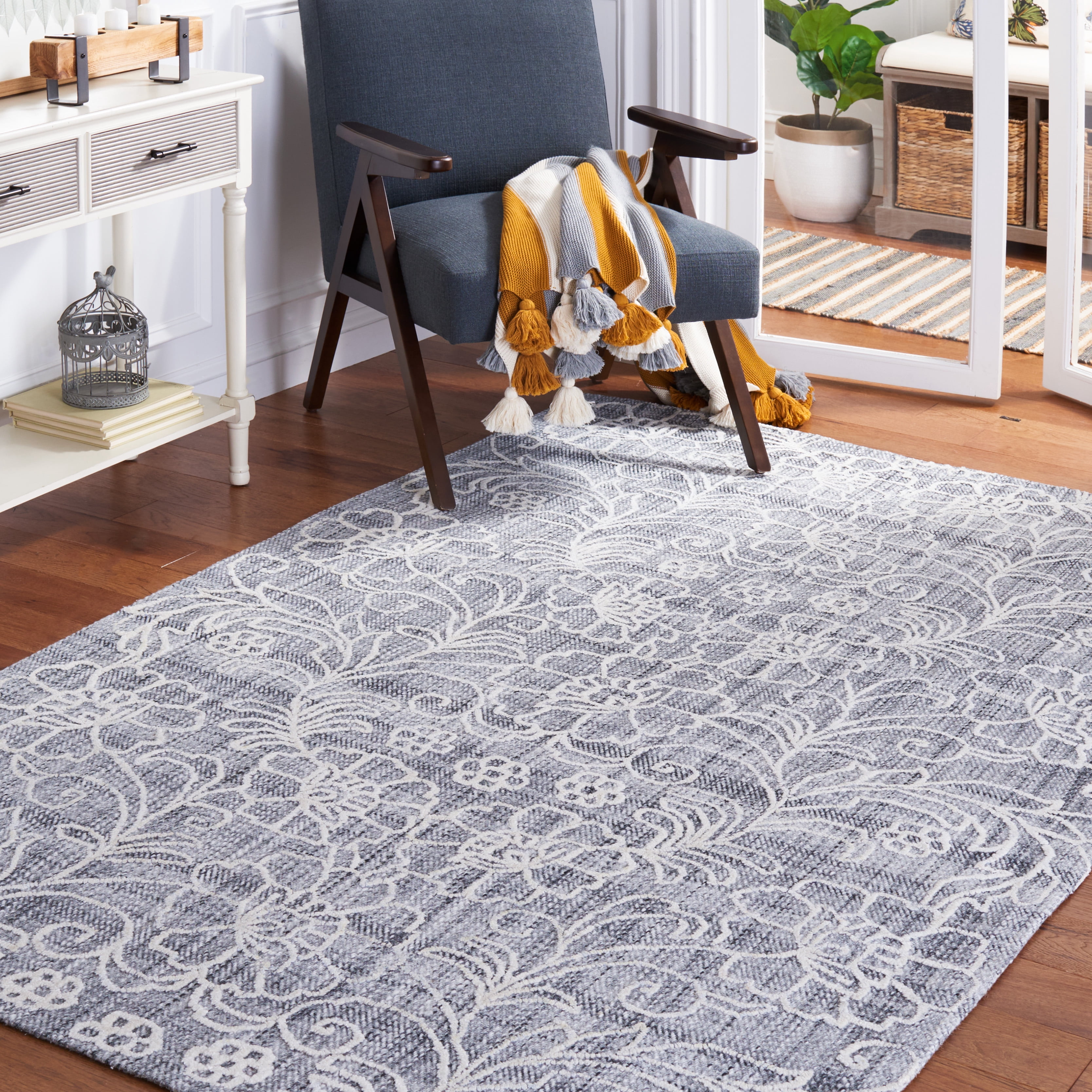 SAFAVIEH Marbella Zarif Floral Area Rug, Dark Grey/Ivory, 8' x 10'