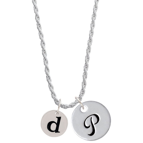Delight Jewelry Silvertone Disc 1/2'' Initial - d - Silvertone Script Initial Disc - P - Charm Necklace, 20"+3"