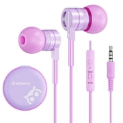 3.5mm Earbuds Wired, Kids Cute Earbud & in-Ear Headphones Wired Gift for School Girls and Boys with Microphone and Lovely Earphones Storage Case, Purple