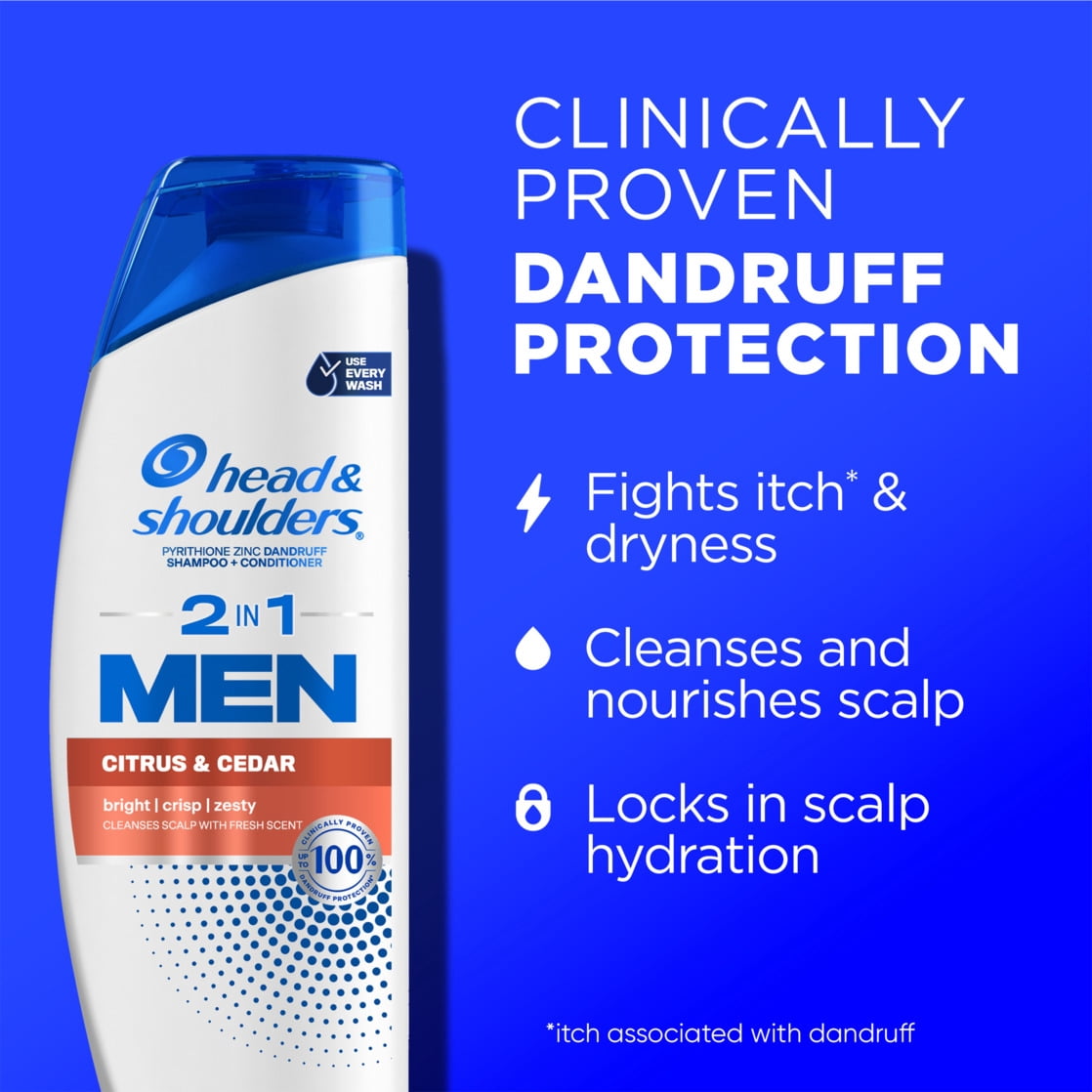 (6 pack) Head and Shoulders Mens 2 in 1 Dandruff Shampoo and Conditioner, Eucalyptus & Neem, 12.5 oz