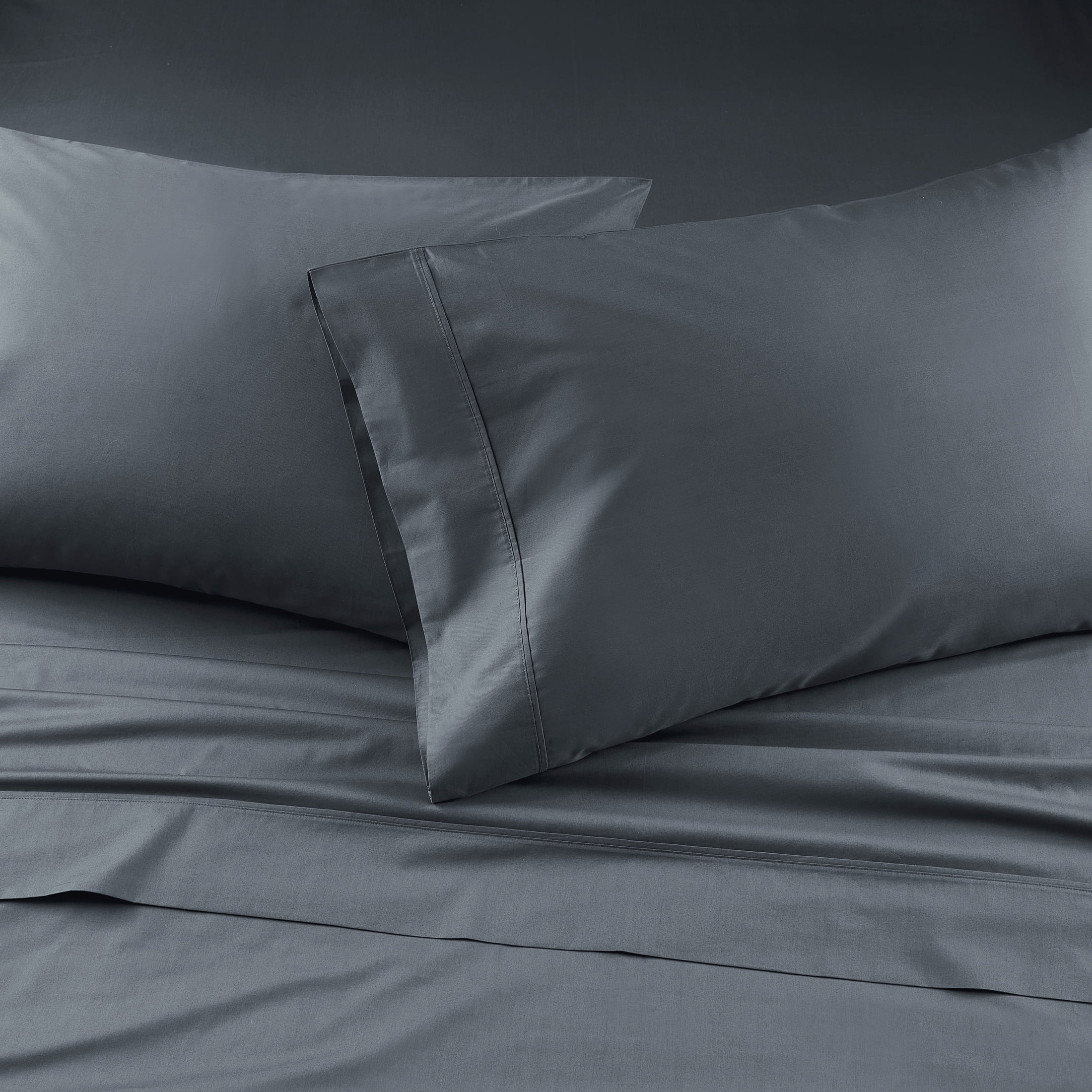 Better Homes & Gardens Cool & Crisp 4-Piece 300 Thread Count Gray Cotton Percale Sheet Set, King