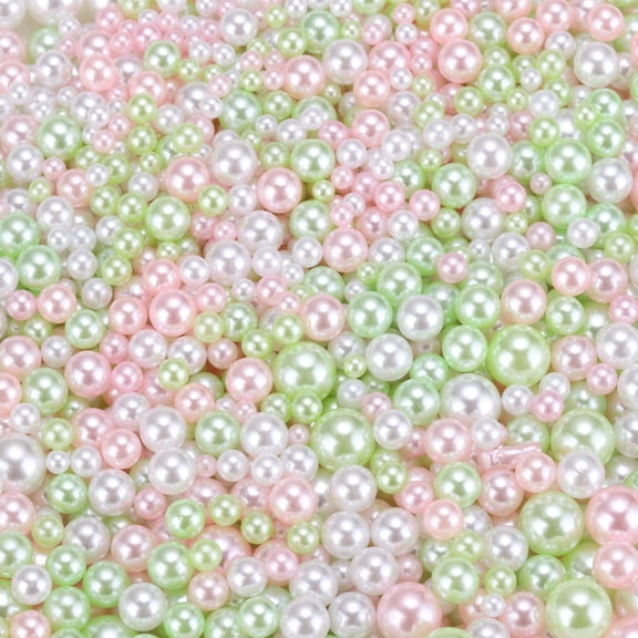 Uxcell 900Pcs Faux Pearl for Crafting, 3-8mm No Hole ABS Round Pearls for Vase Fillers, Green/Pink/White