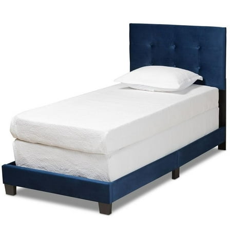Bowery Hill Modern Velvet Fabric Upholstered Twin-Size Panel Bed in Navy Blue