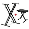 thumbnail image 1 of Ensemble Support de Clavier et Banc, Support de Clavier Pliable Double en X pour Musique et Piano Électronique + Siège de Banc de Clavier de Piano Rembourré Réglable Style X, 1 of 9