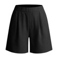 thumbnail image 4 of Vivianyo HD Women's Elastic Waist Pleated Knee Length Shorts, Straight Leg Solid Casual Mid Short Bottoms for Women, Women's Black, Sizes S-2XL, 4 of 5