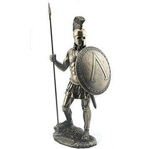 14.38 Inch Spartan Warrior with Spear and Hoplite Shield Figurine