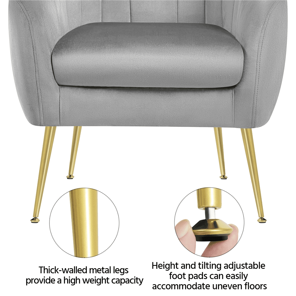 Alden Design Barrel Accent Chair with Gold Metal Legs for Living Room, Gray