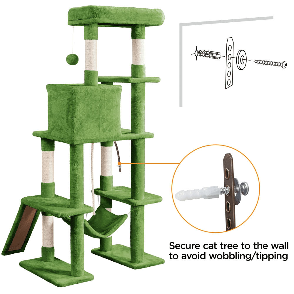 Alden Design 63″H Cat Tree Scratching Posts Cat Tower for Kittens Indoor, Green