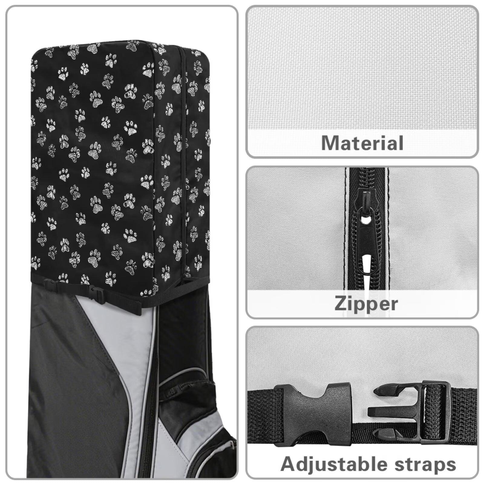 Chririnla Black Dog Paw Golf Bag Cover Hood Waterproof with Snap Button, Dust & Sun Protection for Clubs Universal Fit for Most Stand Bags, Cart Bags & Tour Bags