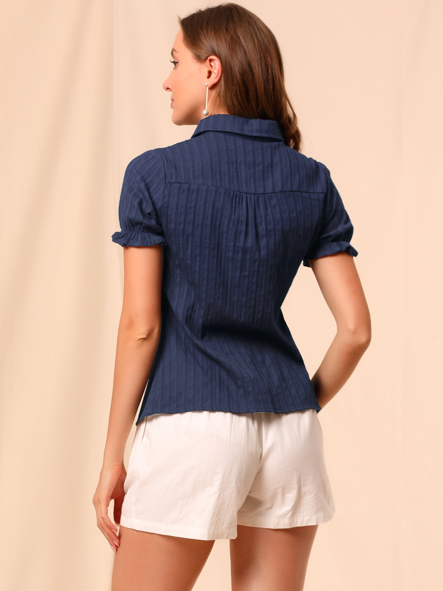 DARING DIVA Women's Cotton Frilled Peter Pan Collar Blouse M Blue