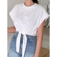thumbnail image 4 of Womens Round Neck Solid Knot Hem Tee Short Sleeve Summer Blouse For Women, 4 of 4