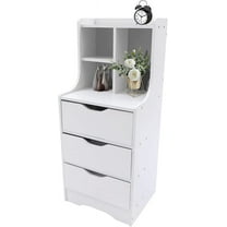 Tall Nightstand with Bookshelf, Bedside Bookshelf Nightstand with 3 Drawers, Bedside Table End Side Table for Bedrooms Living Room, White