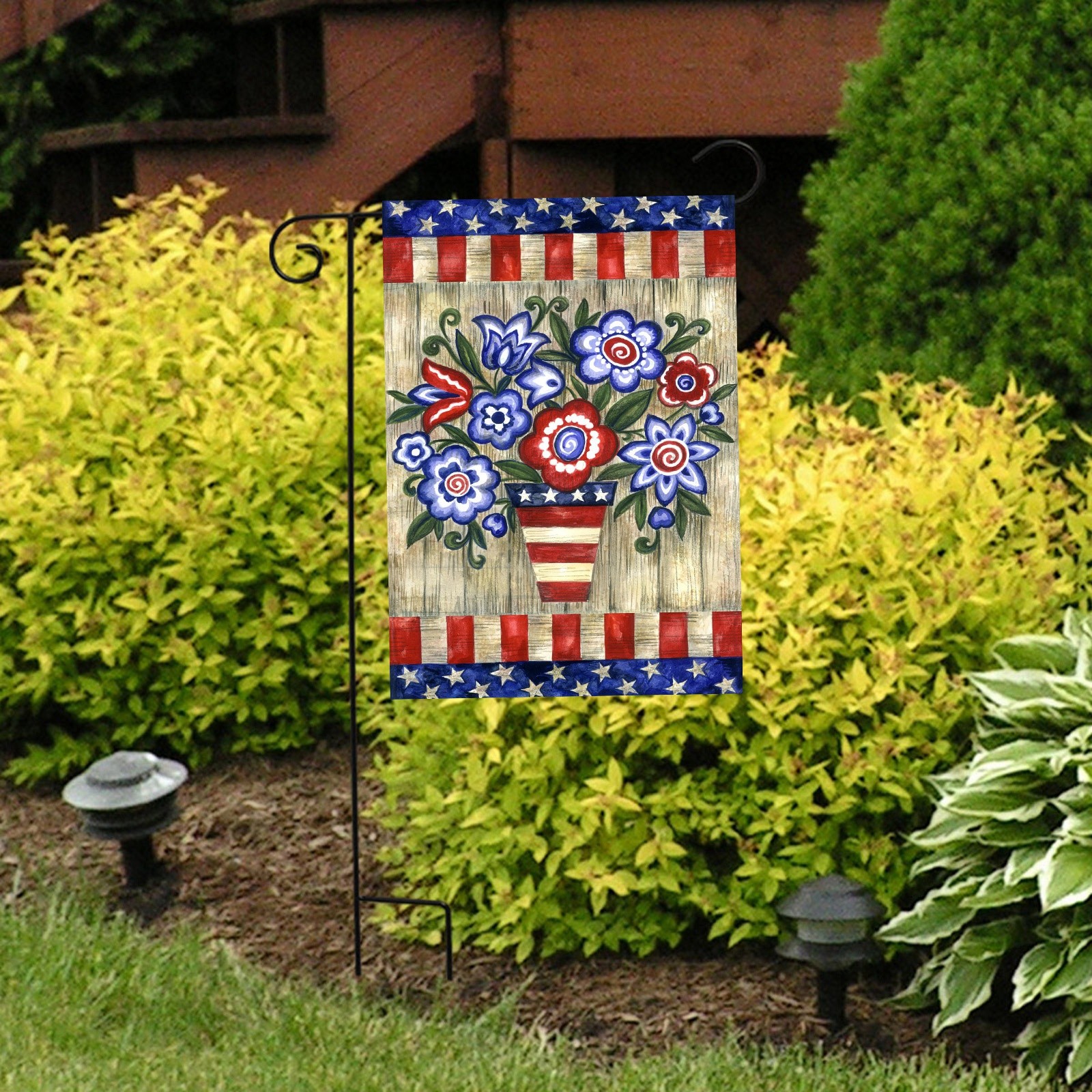 Linjieee Patriotic Flowers Flower Patriotic Flag Double Sided Garden