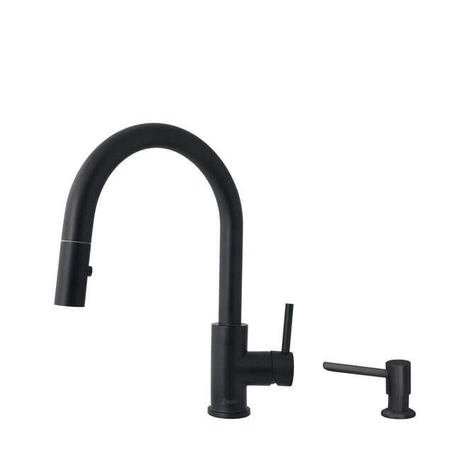 Stylish One-Handle 14" Ht. Matte Black Pull Down Kitchen Faucet with Soap Dispenser K131NS01N