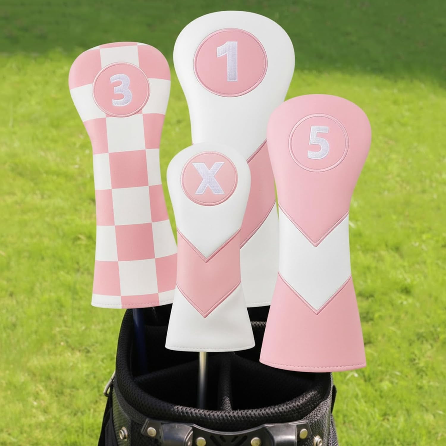 16 Piece Golf Accessory Set with 4 Leather Club Headcovers for Woods, Drivers & Hybrids, Magnetic Ball Marker, Tees and Cleaning Brush for Men & Women