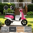 thumbnail image 3 of Track Seven 24V Kids Electric Motorcycle, 250W Brushless Motor Ride-on Scooter Moped for Boys Girls Ages 8+, 12" Pneumatic Tires, Bluetooth, Max 10 Mph, Bonus Storage Cover, Rose Red, 3 of 9