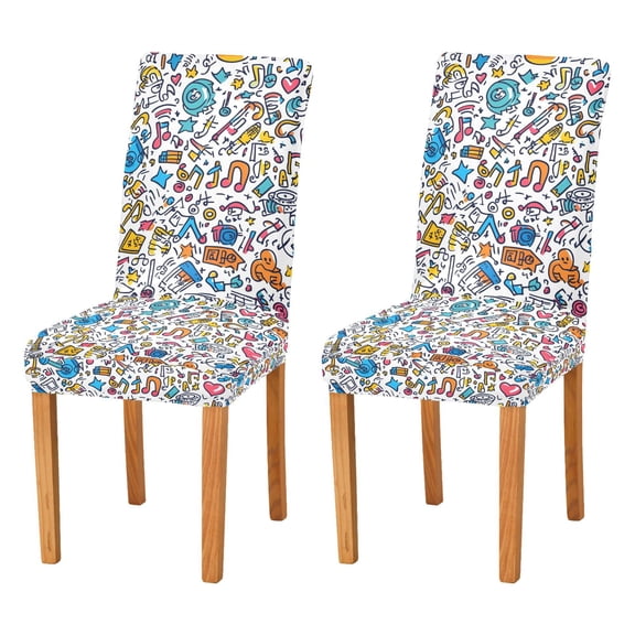 Yayeee 2 Pack Dining Chair Covers Stretch Parson Chairs Slipcovers Seat Protector, Doodle Pattern