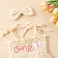 thumbnail image 4 of IDOPIP Baby Girls 1st Birthday Outfit Spaghetti Straps Romper Dress with Headband Cake Smash Outfit, 4 of 7