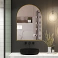 thumbnail image 3 of 24x36 Inch Arched Recessed Medicine Cabinet with Mirror – metal framed, adjustable shelves, wall mirror with storage, fits bathroom use, ideal bathroom wall cabinet, Matte Gold, 3 of 9